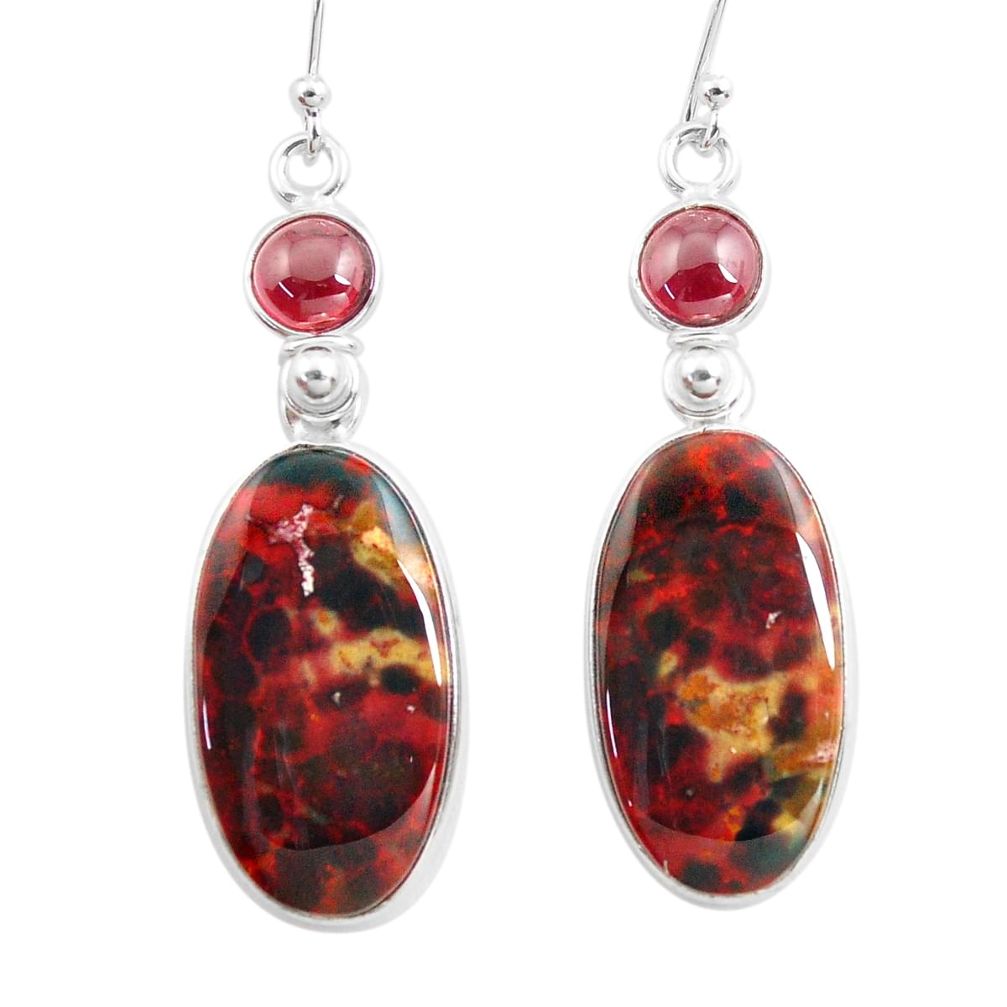 925 silver 20.40cts natural red bloodstone african garnet dangle earrings p78695