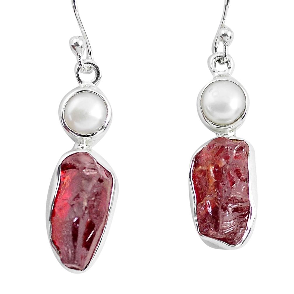 925 silver 13.84cts natural red garnet rough pearl dangle earrings p51868