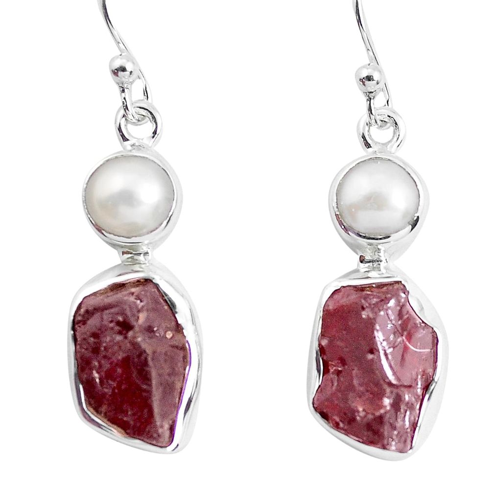 925 silver 14.26cts natural red garnet rough pearl dangle earrings p51871