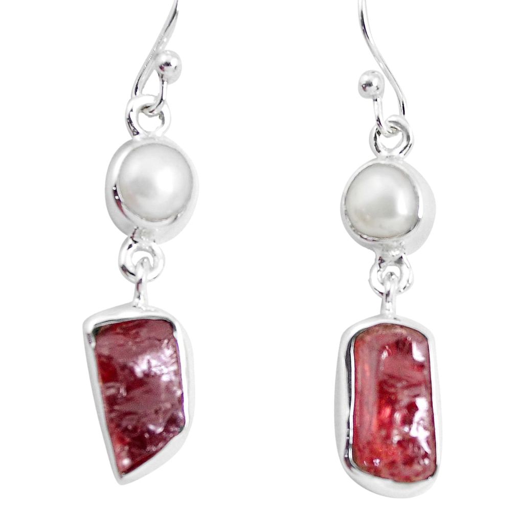 925 silver 13.40cts natural red garnet rough pearl dangle earrings p51874