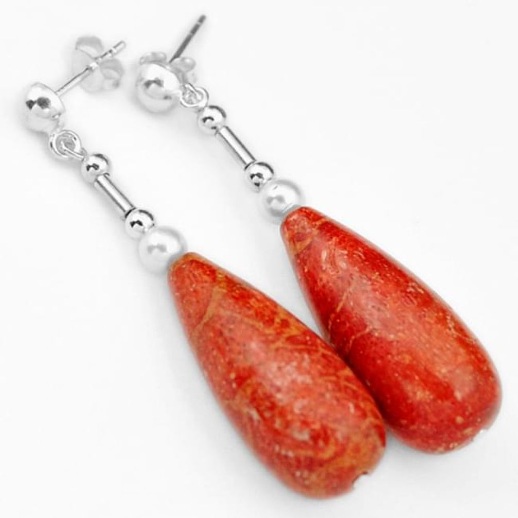 925 silver natural red sponge coral pearl drop dangle earrings jewelry h46165