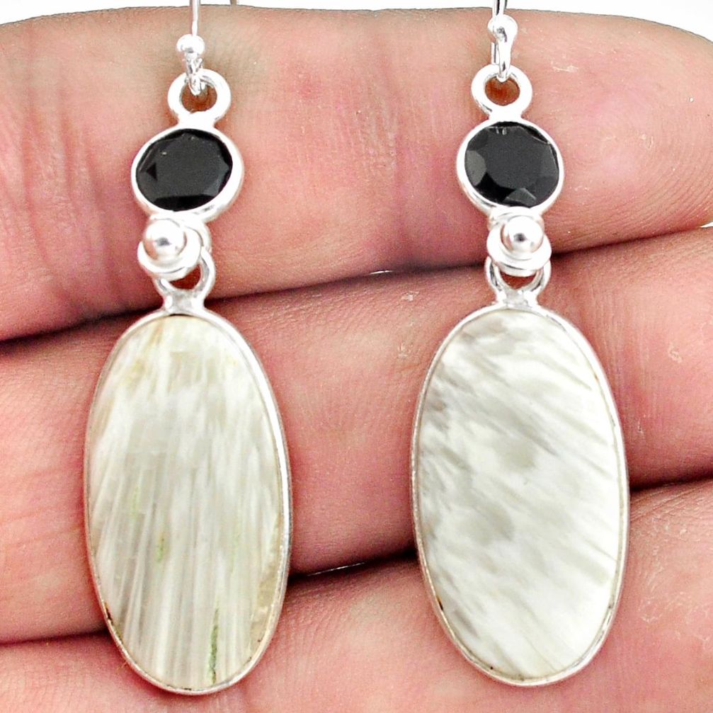 925 silver 16.04cts natural scolecite high vibration crystal earrings p78678