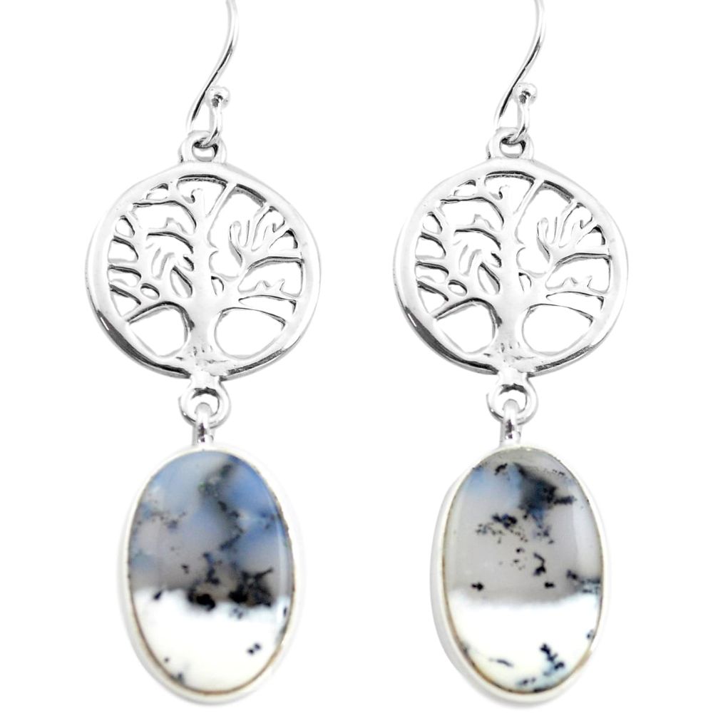 925 silver 15.05cts natural white dendrite opal tree of life earrings p72566