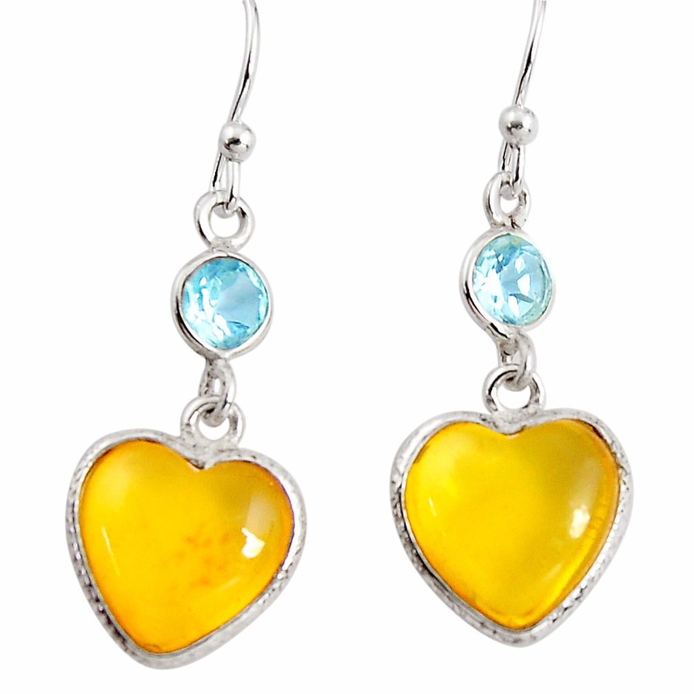 925 silver 7.53cts natural yellow amber bone topaz dangle heart earrings p91459