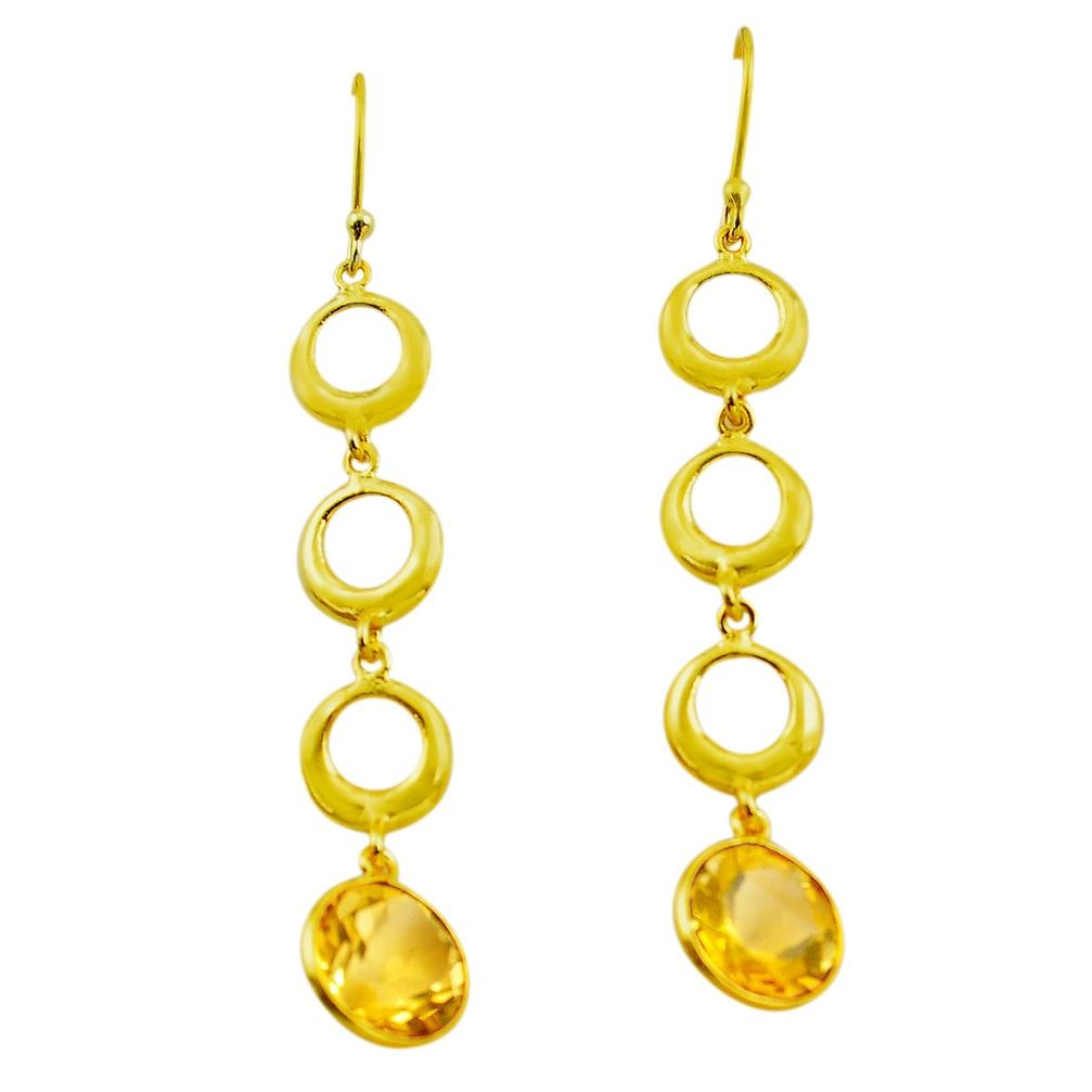 925 silver 9.75cts natural yellow citrine 14k gold dangle earrings p87313