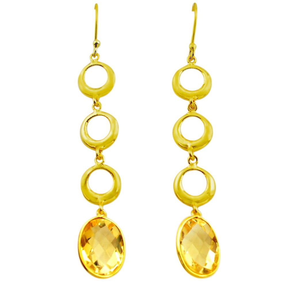 925 silver 16.48cts natural yellow citrine 14k gold dangle earrings p87320