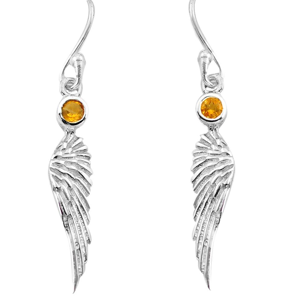 925 silver 0.68cts natural yellow citrine dangle feather charm earrings p82414