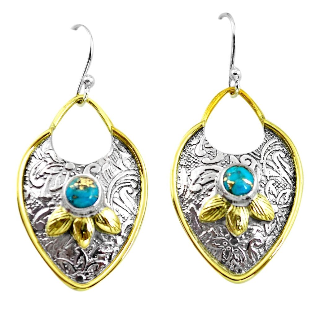 925 silver 2.19cts victorian blue copper turquoise two tone earrings p56414