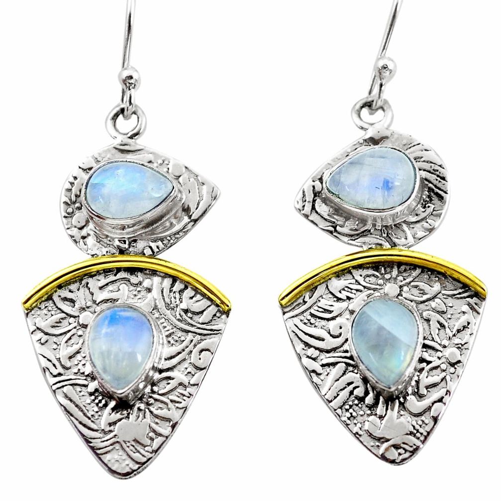 925 silver 5.95cts victorian natural rainbow moonstone two tone earrings p56157