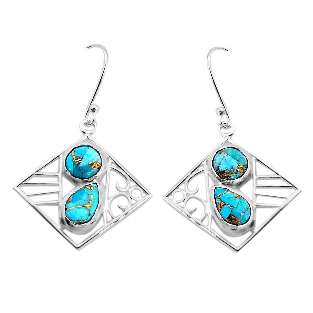 925 sterling silver 7.24cts blue copper turquoise dangle earrings jewelry p32491