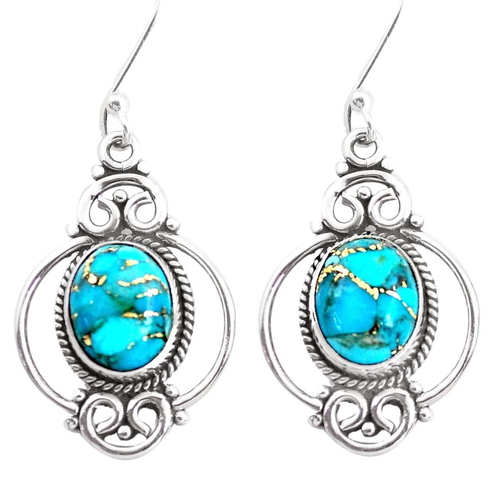 925 sterling silver 8.03cts blue copper turquoise dangle earrings jewelry p41370