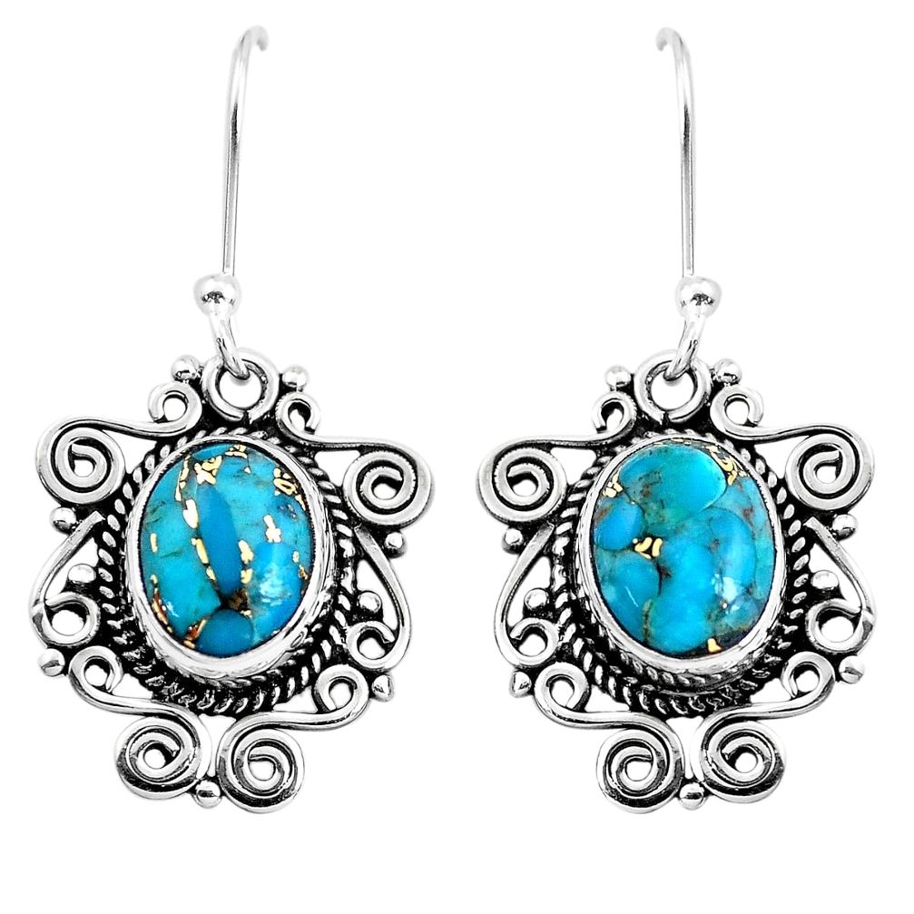 925 sterling silver 7.62cts blue copper turquoise dangle earrings jewelry p41431