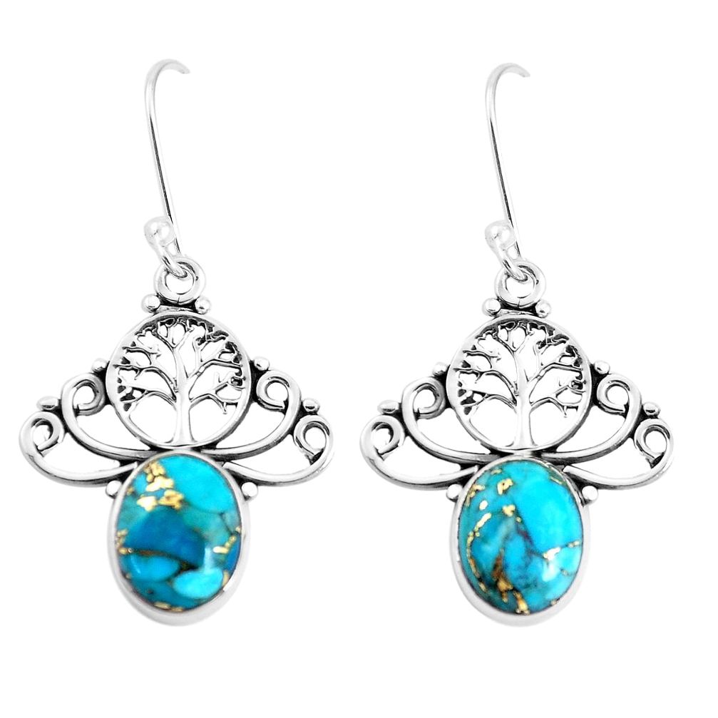 925 sterling silver 8.09cts blue copper turquoise dangle earrings jewelry p42993