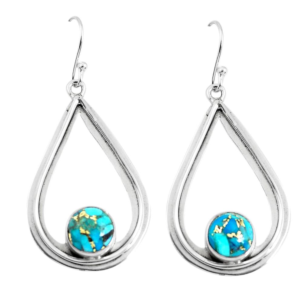 925 sterling silver 6.28cts blue copper turquoise dangle earrings jewelry p52898
