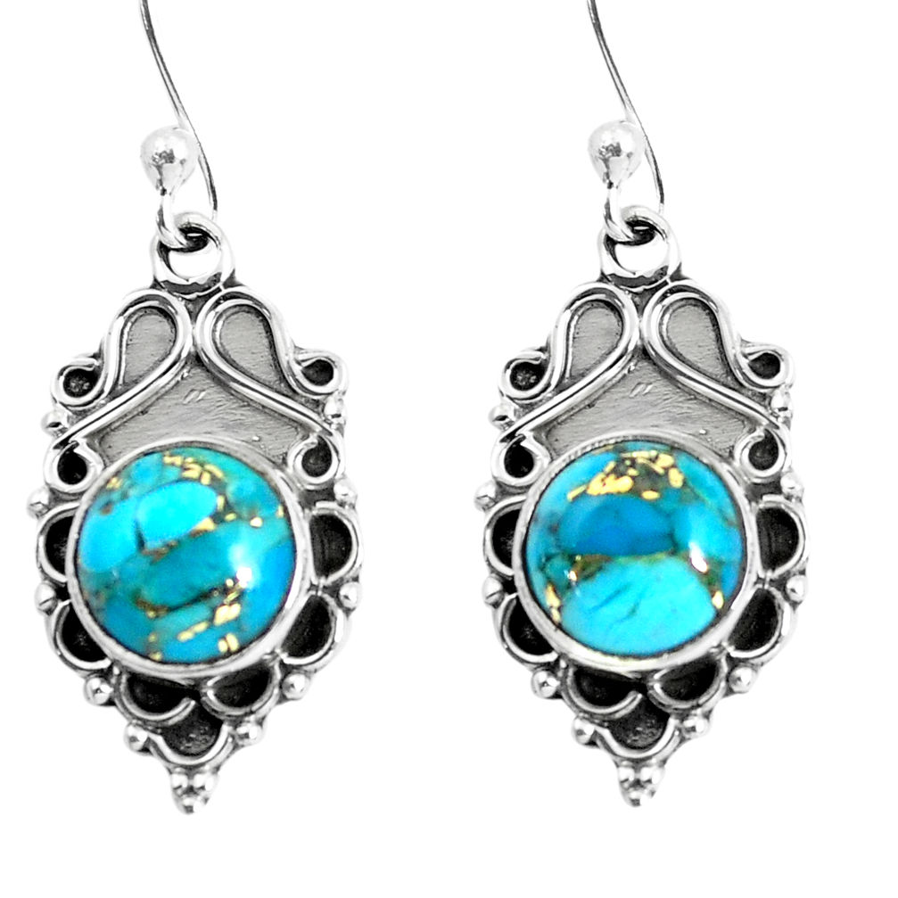 925 sterling silver 5.22cts blue copper turquoise dangle earrings jewelry p52996