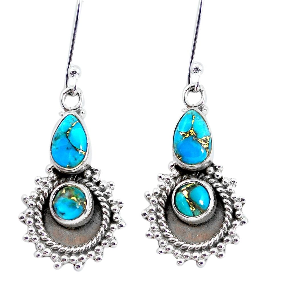 925 sterling silver 5.75cts blue copper turquoise dangle earrings jewelry p58230