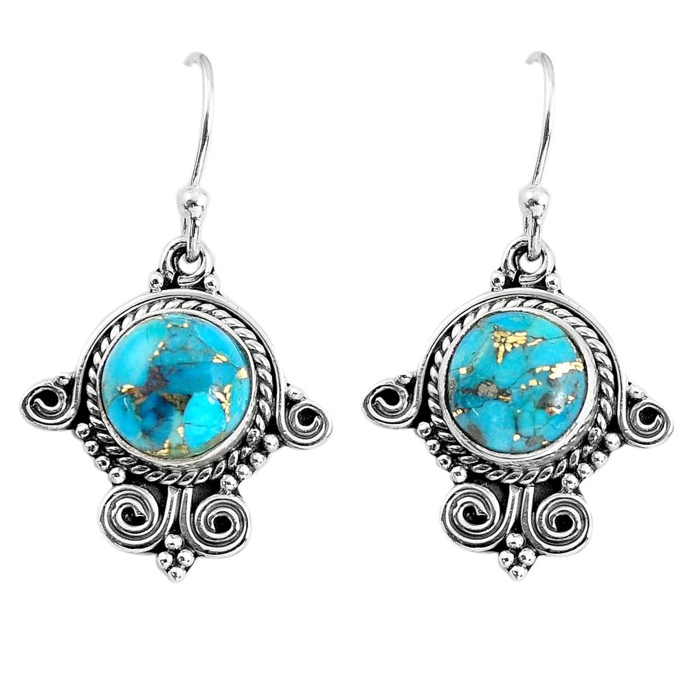 925 sterling silver 5.81cts blue copper turquoise dangle earrings jewelry p58256