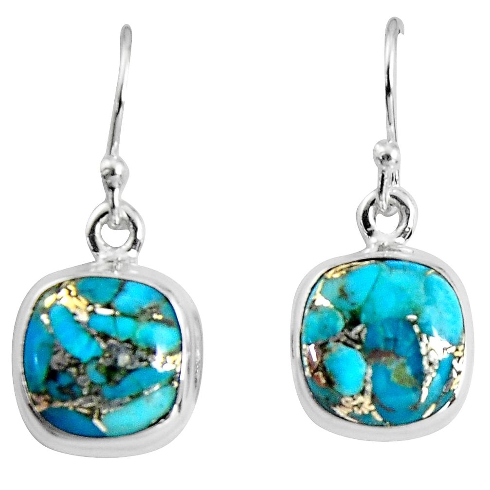 925 sterling silver 9.83cts blue copper turquoise dangle earrings jewelry p89369