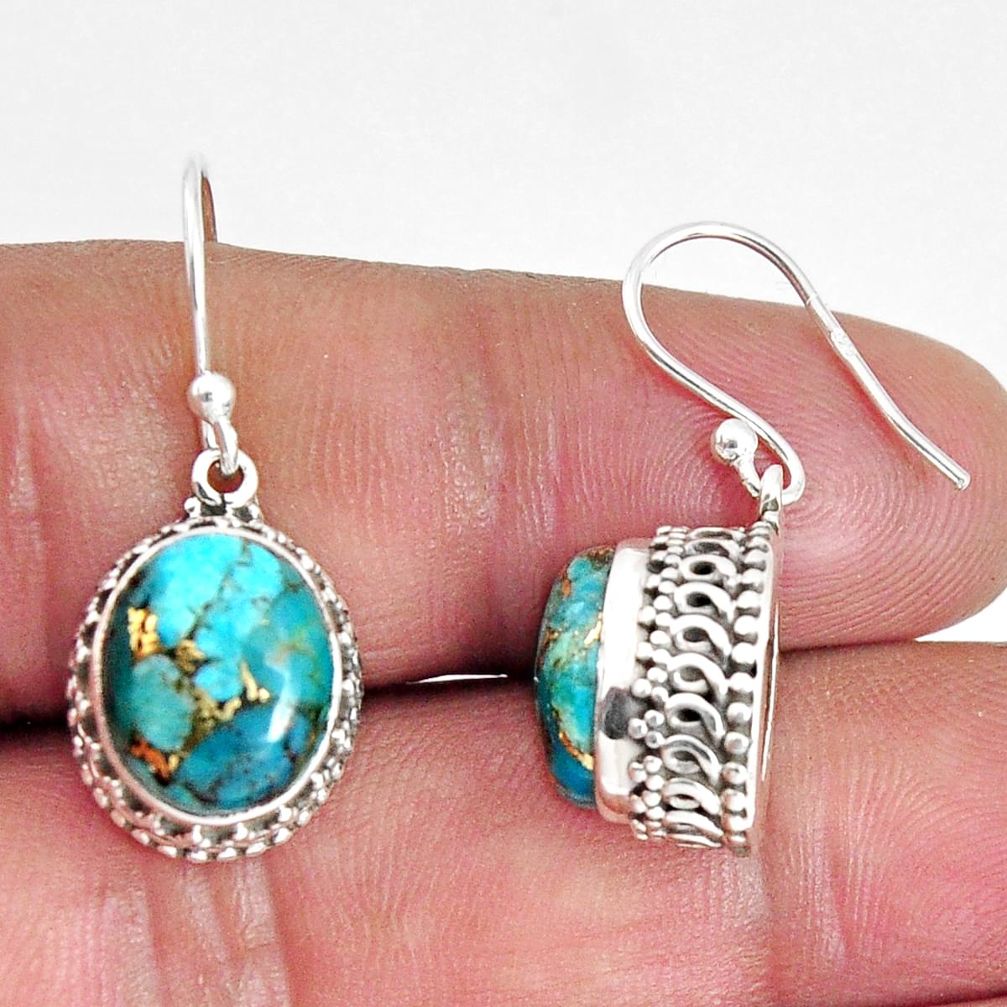 925 sterling silver 9.39cts blue copper turquoise dangle earrings jewelry p89810