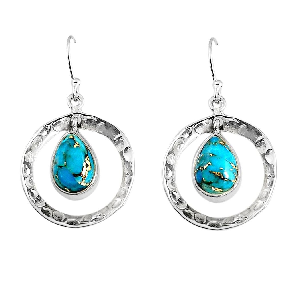 925 sterling silver 4.94cts blue copper turquoise dangle earrings jewelry p91504