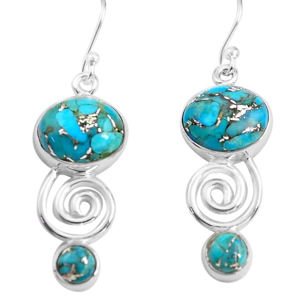 925 sterling silver 12.36cts blue copper turquoise dangle earrings p85591