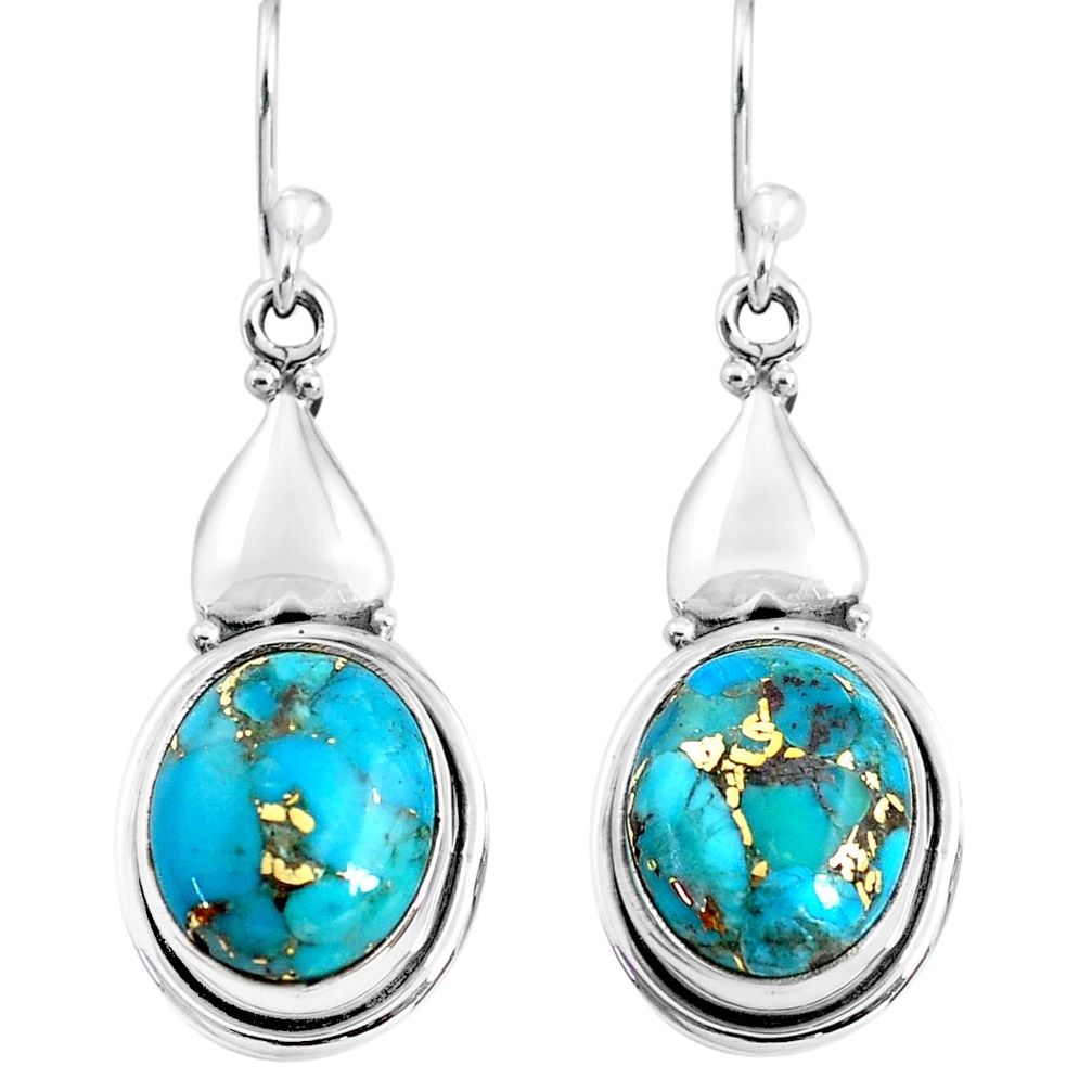 925 sterling silver 11.21cts blue copper turquoise dangle earrings p85630