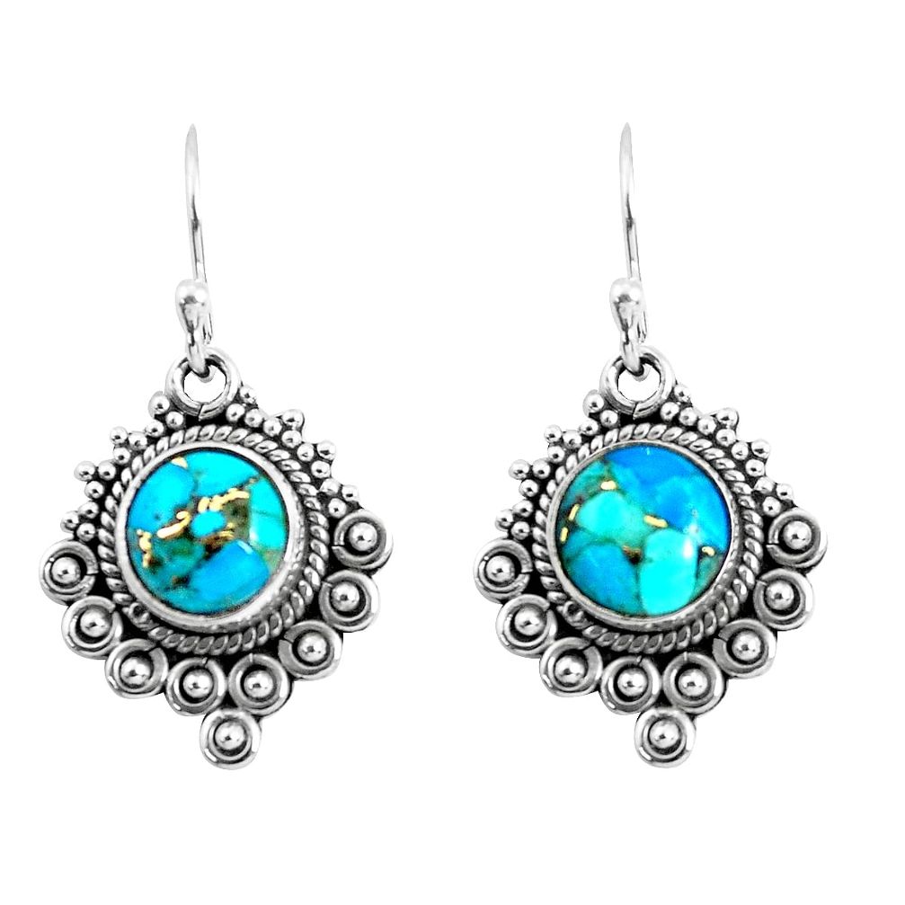 925 sterling silver 6.36cts blue copper turquoise earrings jewelry p52783