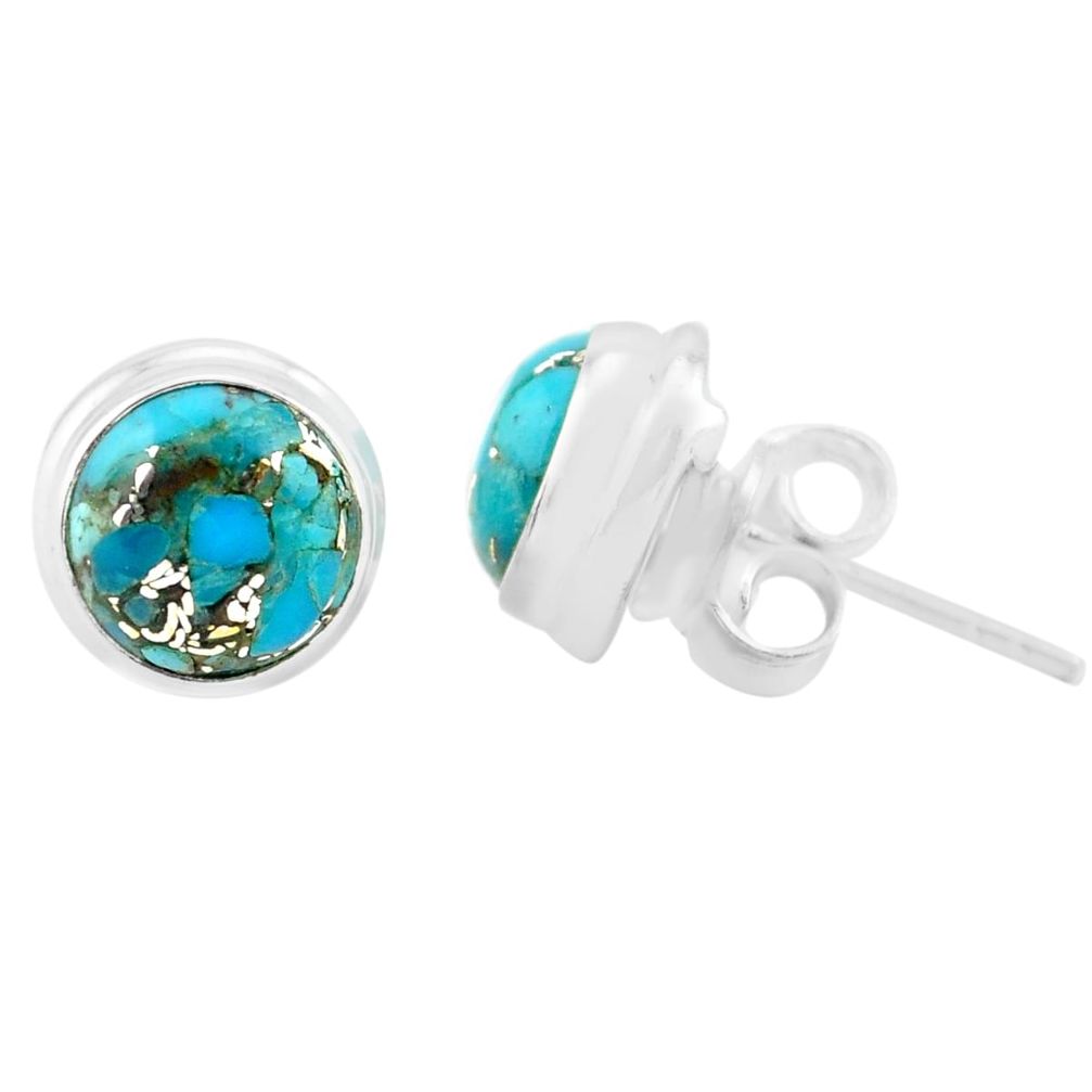 925 sterling silver 6.26cts blue copper turquoise stud earrings jewelry p74551
