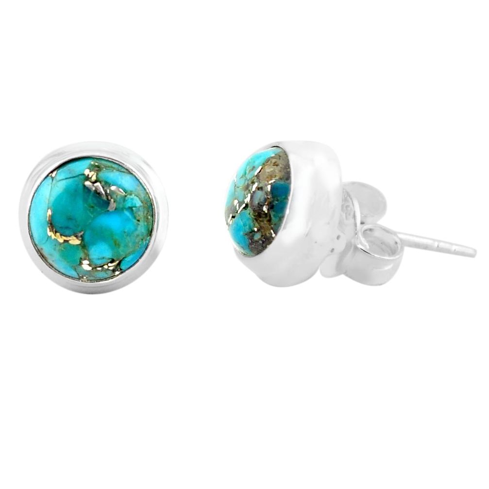 925 sterling silver 5.87cts blue copper turquoise stud earrings jewelry p74559