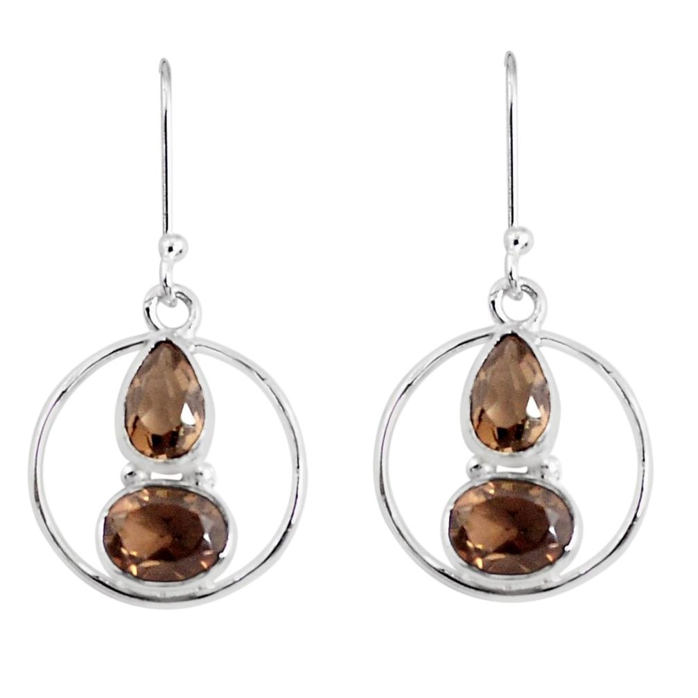 925 sterling silver 7.24cts brown smoky topaz dangle earrings jewelry p45631