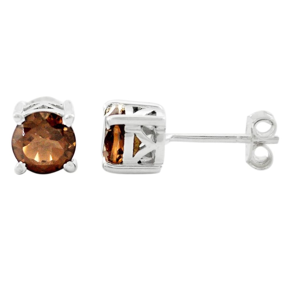 925 sterling silver 2.84cts brown smoky topaz stud earrings jewelry p74733