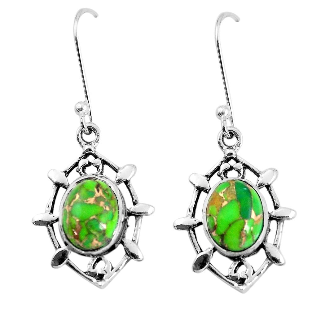 925 sterling silver 6.04cts green copper turquoise dangle earrings p58115