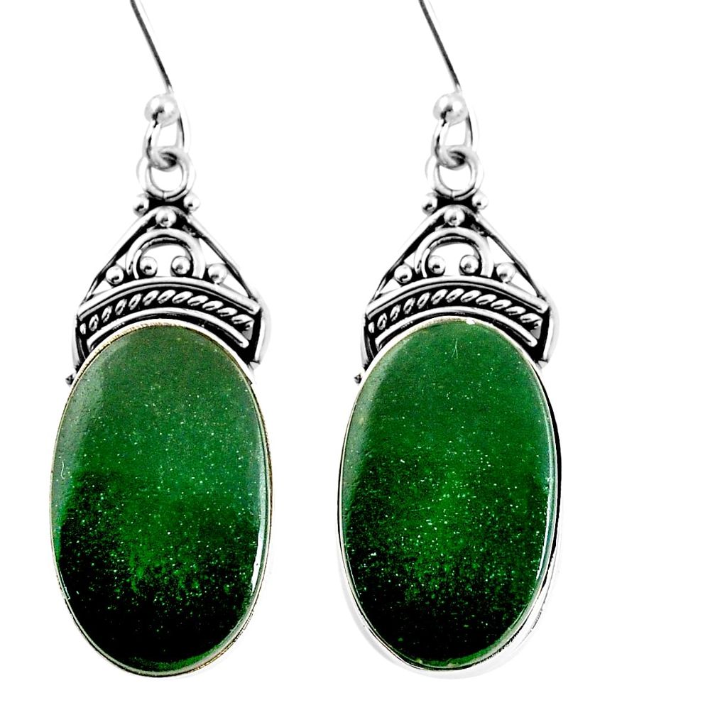 925 sterling silver 17.57cts green jade oval dangle earrings jewelry p91927