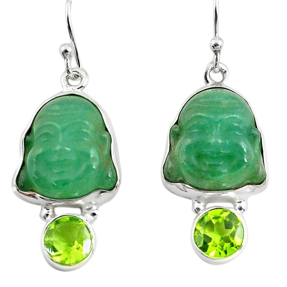 925 sterling silver 15.67cts green jade peridot buddha charm earrings p78167