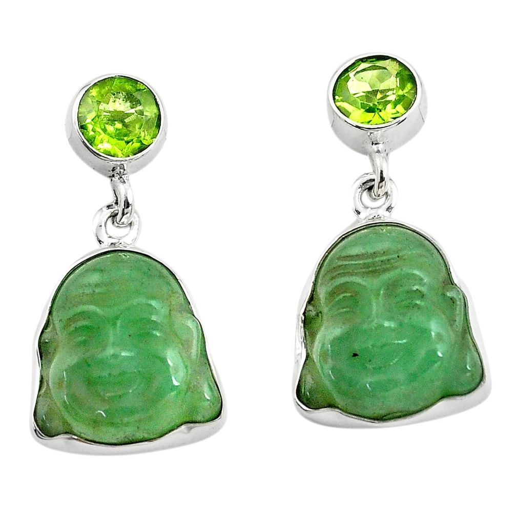 925 sterling silver 17.22cts green jade peridot buddha charm earrings p78176