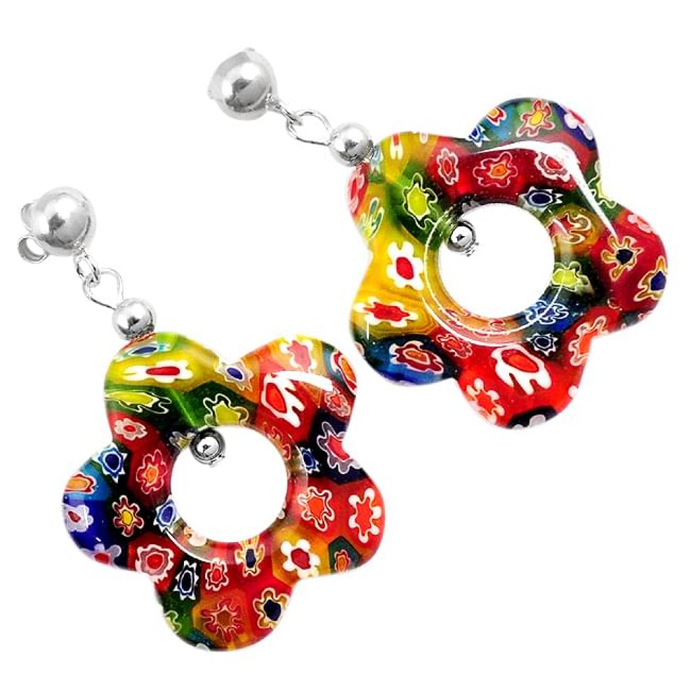 925 sterling silver italian murano flower glass flower dangle earrings h54153