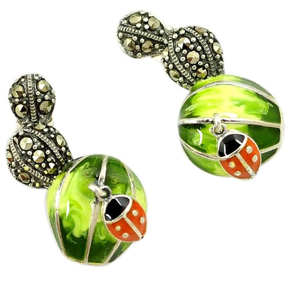 925 sterling silver multi color enamel marcasite lady bug dangle earrings h55702