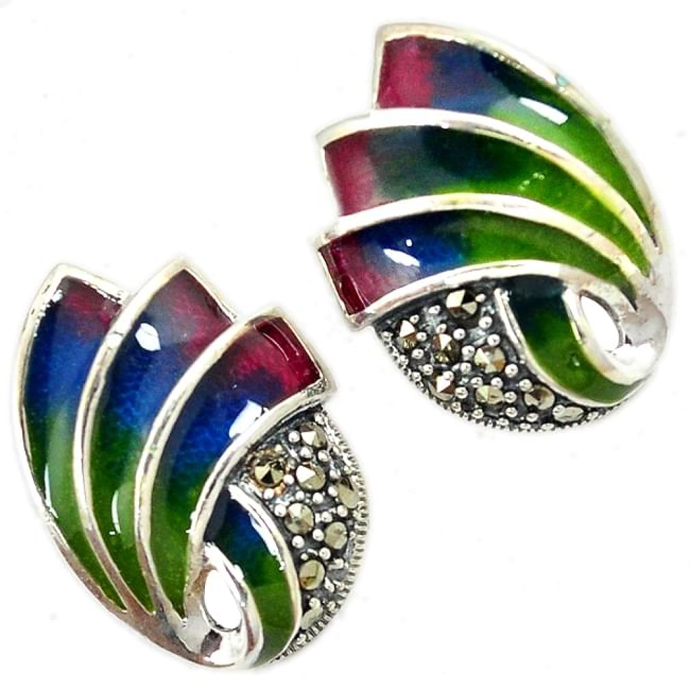 925 sterling silver multi color enamel marcasite stud earrings jewelry h55762
