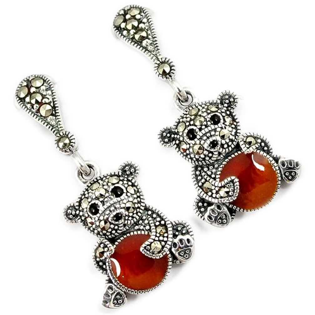 925 sterling silver multi color enamel marcasite teddy bear earrings h48996