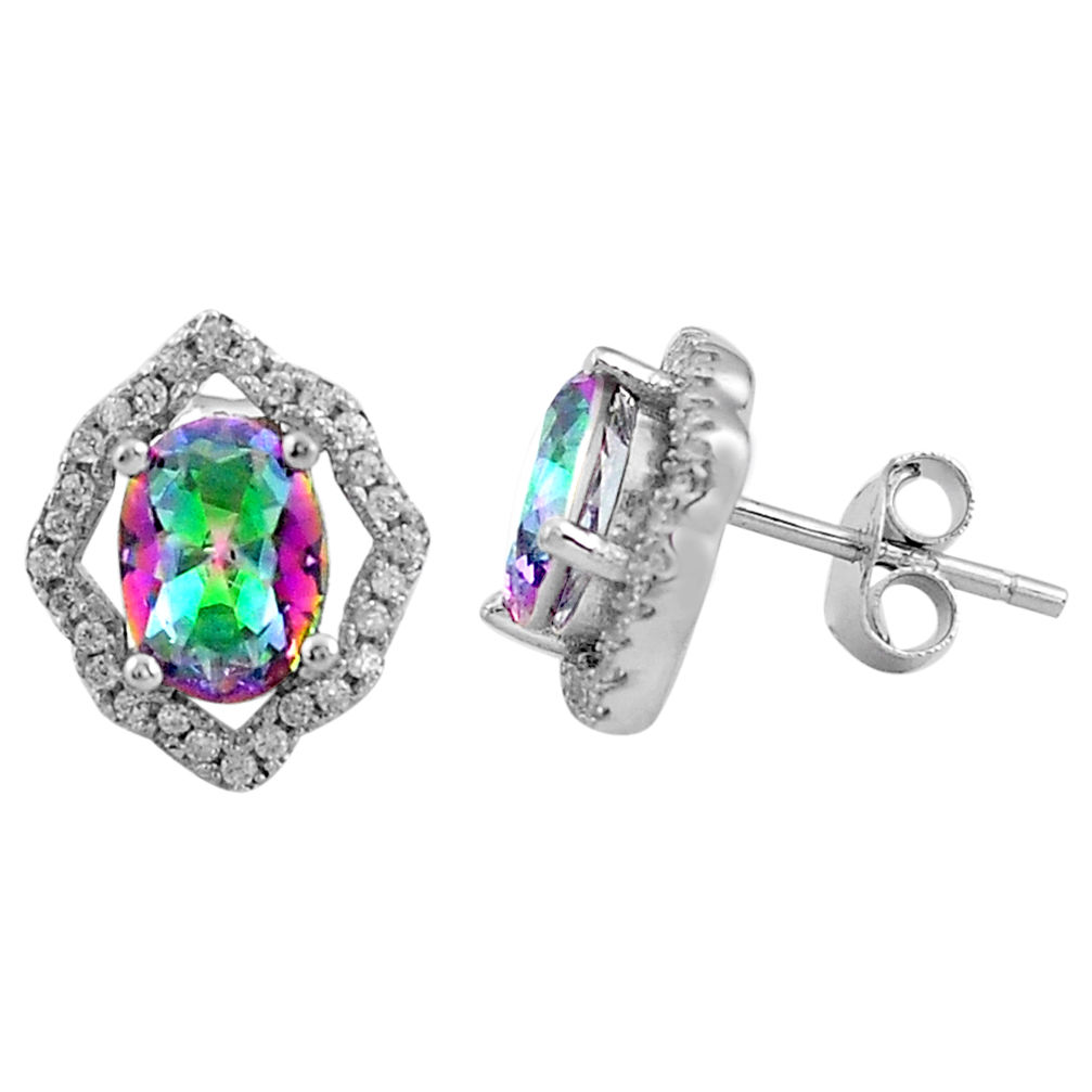 LAB 925 sterling silver 7.13cts multi color rainbow topaz white topaz earrings c4574