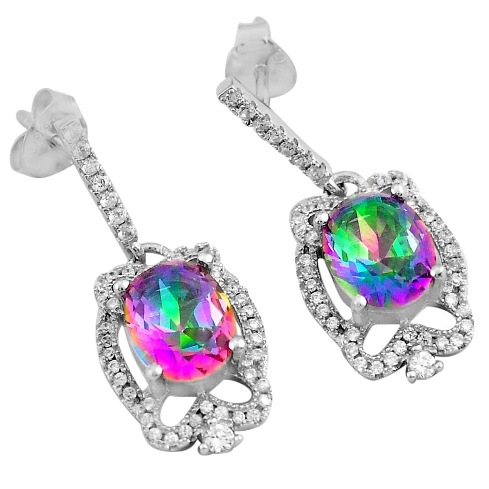 925 sterling silver 8.80cts multi color rainbow topaz white topaz earrings c4605