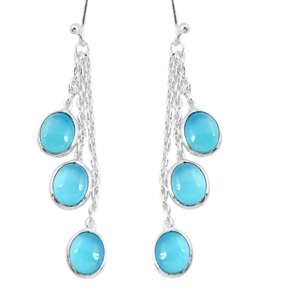 925 sterling silver 11.26cts natural aqua chalcedony chandelier earrings p49024