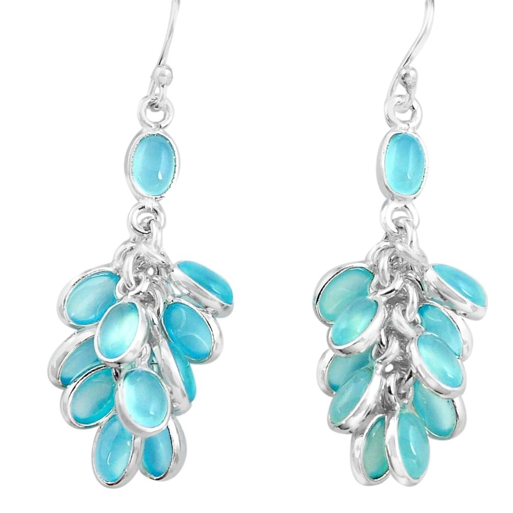 925 sterling silver 23.13cts natural aqua chalcedony chandelier earrings p77407