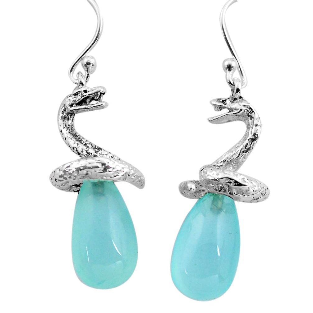 925 sterling silver 14.12cts natural aqua chalcedony snake earrings p84844