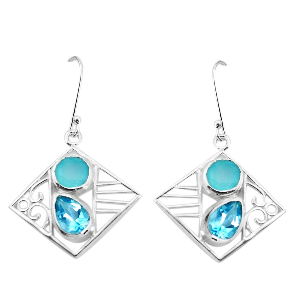 925 sterling silver 7.51cts natural aqua chalcedony topaz dangle earrings p32504