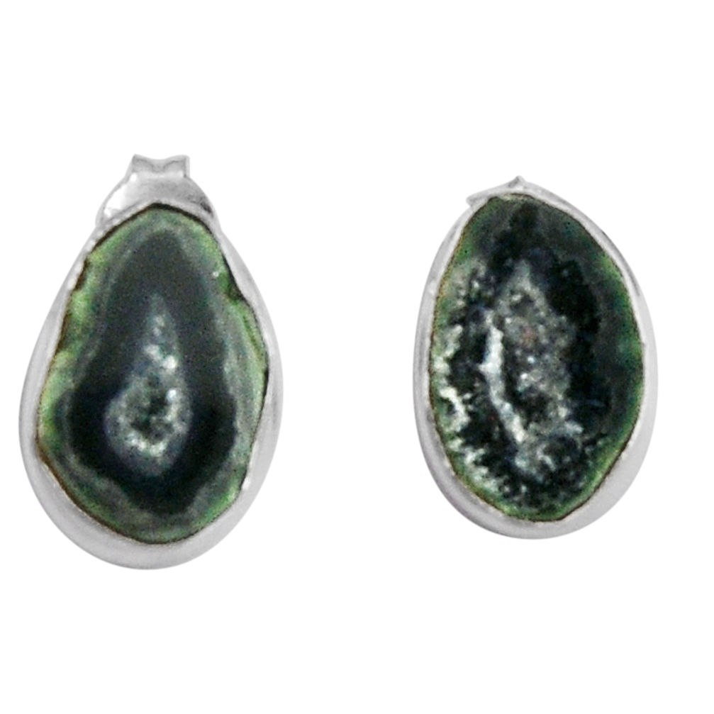 925 sterling silver 8.00cts natural black geode druzy dangle earrings d32458