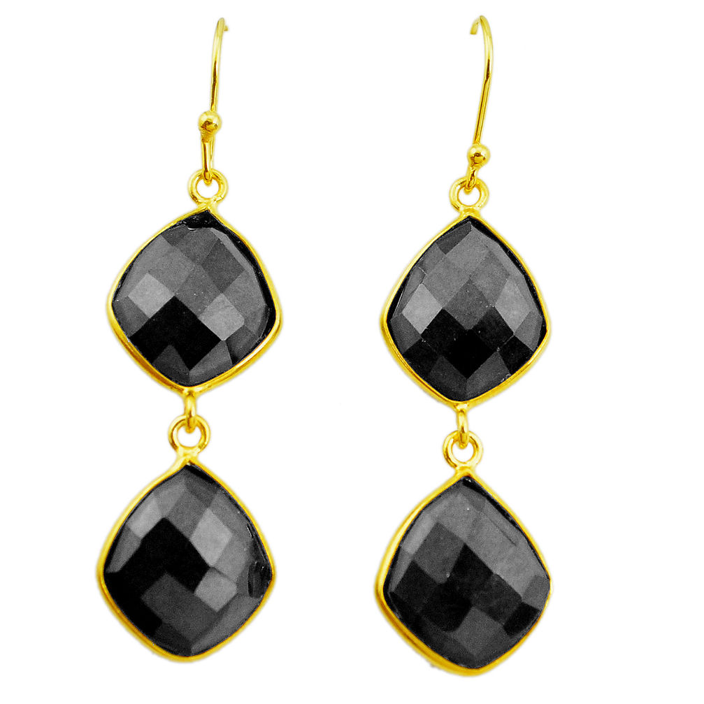 ver 20.03cts natural black onyx 14k gold dangle earrings p50095