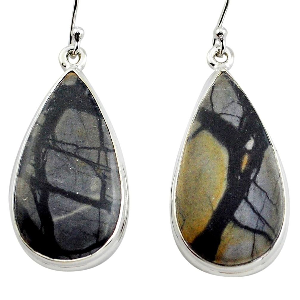 925 sterling silver 26.65cts natural black picasso jasper dangle earrings p88764