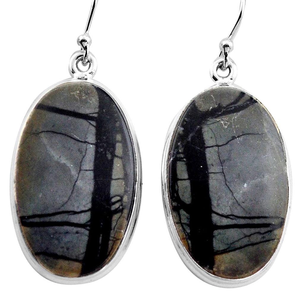 925 sterling silver 30.40cts natural black picasso jasper dangle earrings p88768