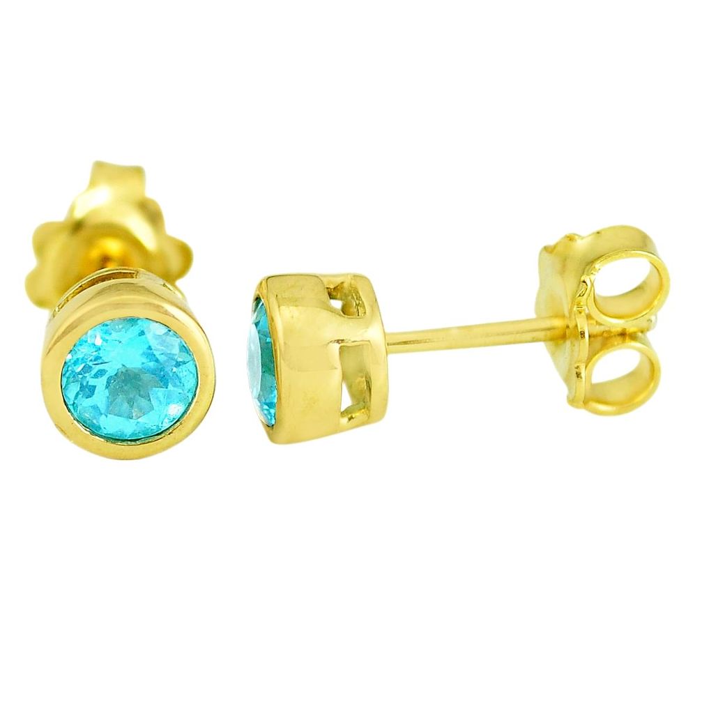 925 sterling silver 1.82cts natural blue apatite 14k gold stud earrings c3799